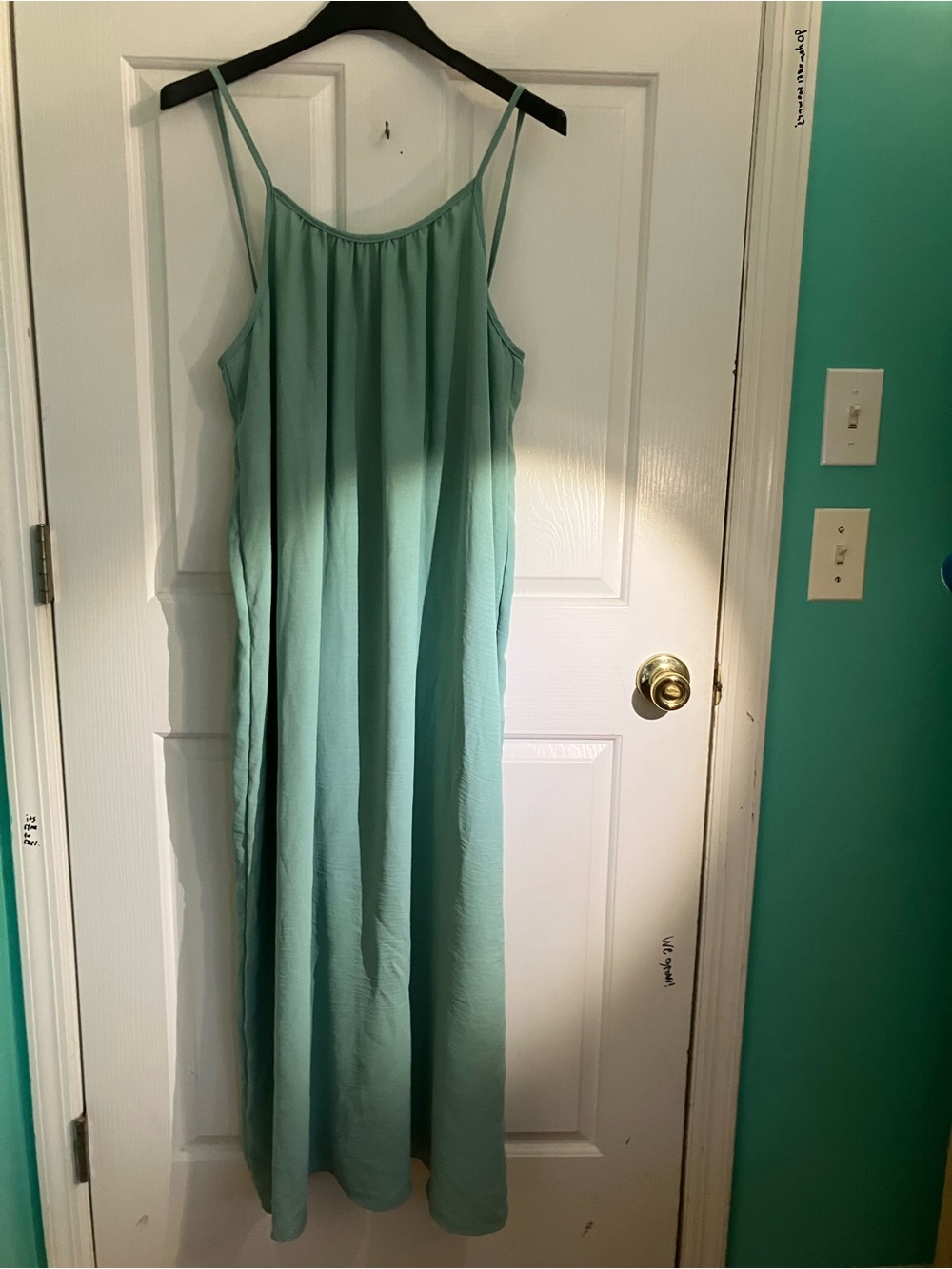 Women's Teal Slip Maxi Dress - Sleeveless Spaghetti Strap